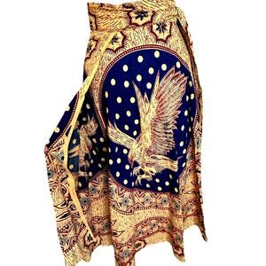 vintage 70s bird in flight wrap skirt Boho RARE Eagle Hawk Retro Tribal Earth OS